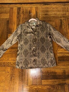Notations Paisley Damask Button-Up Shirt in Brown & Black